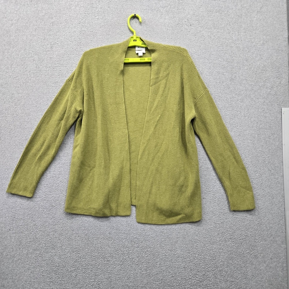 J. Jill Women Sweater M PETITE Green Cardigan Open Front Lightweight